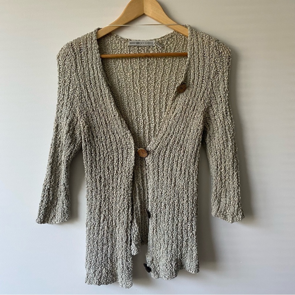 Sirocco Knit Cotton Blend Button Through 3/4 Sleeves Ivory Cardigan Medium